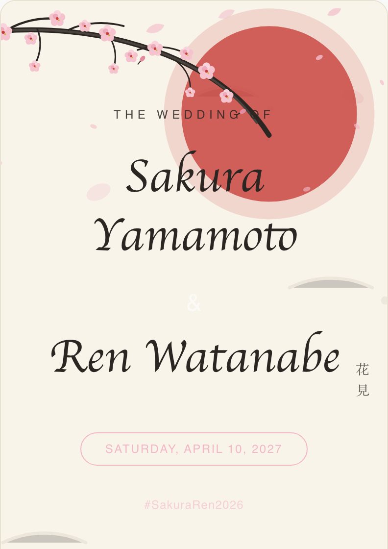 Hanami wedding invitation preview